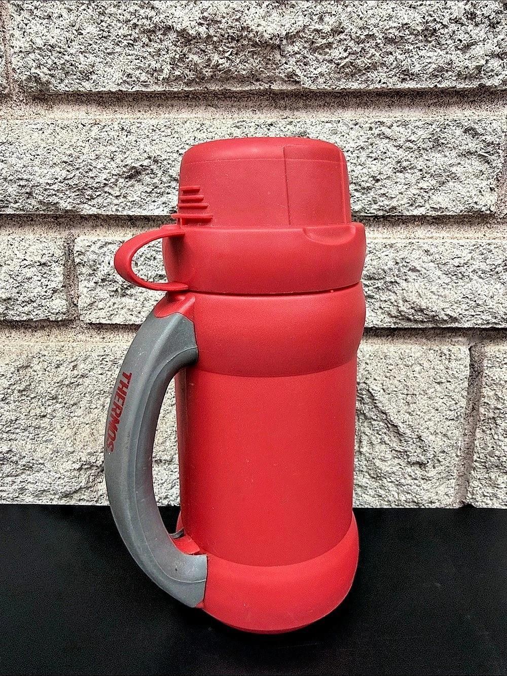 Vintage Thermos 32-50F Red 0.5L Glass Vacuum Flask w/ Handle & Cup